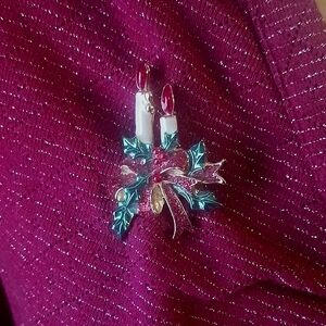 Vintage Mistletoe and Candles Pin/Brooch